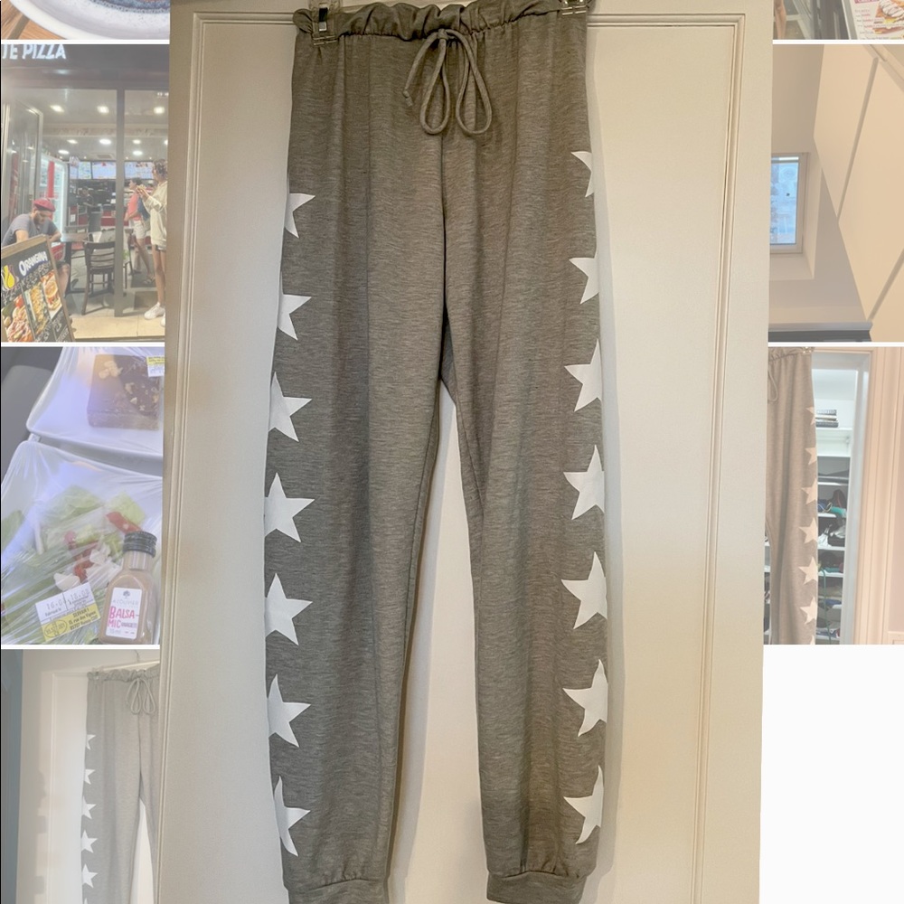 Grey sweatpants/ pajama pants.